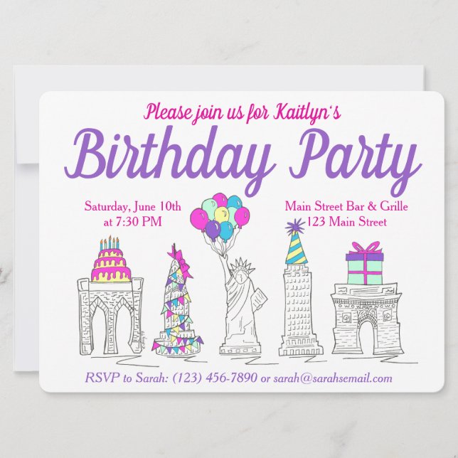 New York City NYC Landmarks Birthday Party Invitation (Front)