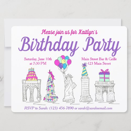 New York City NYC Landmarks Birthday Party Invitation