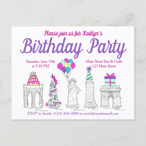 New York City NYC Landmarks Birthday Party Invitation Postcard
