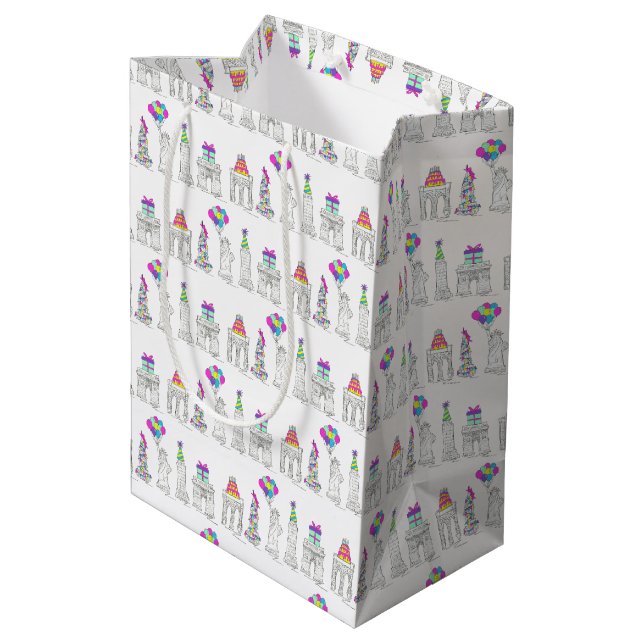 New York City NYC Landmarks Birthday Party Medium Gift Bag (Back Angled)