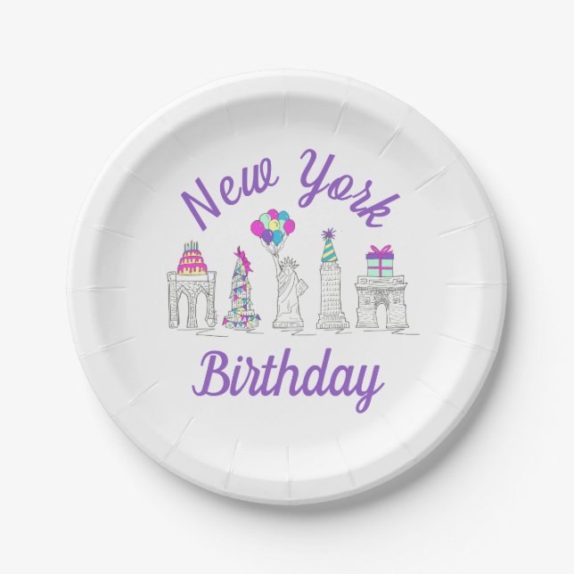 New York City NYC Landmarks Birthday Party Paper Plates (Front)