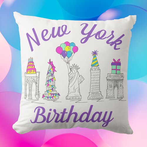 New York City NYC Landmarks Birthday Party Throw Pillow