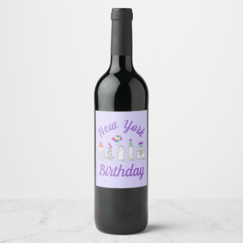 New York City NYC Landmarks Birthday Party Wine Label