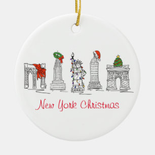 New York City NYC Landmarks Christmas Holiday Ceramic Ornament