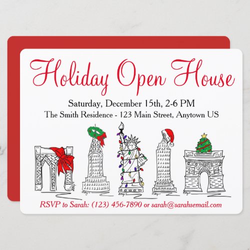 New York City NYC Landmarks Christmas Holiday Invitation