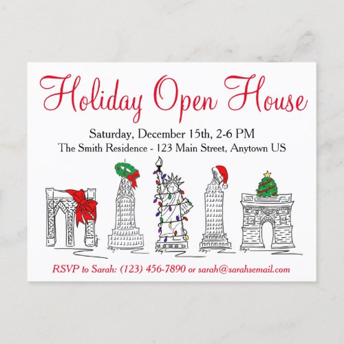 New York City NYC Landmarks Christmas Holiday Invitation Postcard