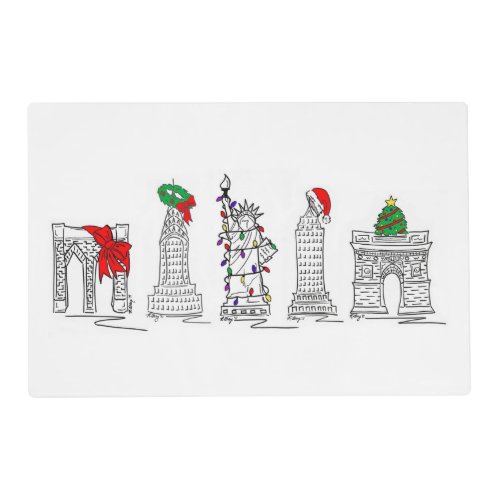 New York City NYC Landmarks Christmas Holiday Placemat