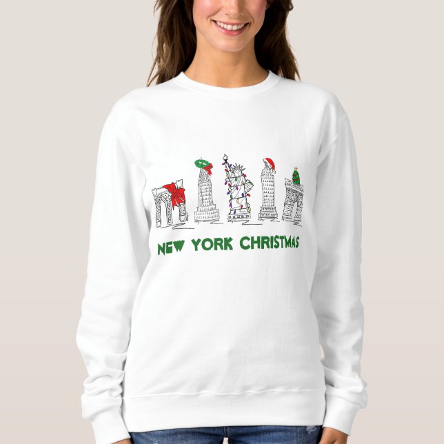 New York City NYC Landmarks Christmas Holiday Sweatshirt (Front)