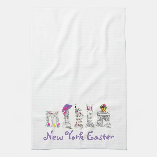 New York City NYC Landmarks Easter Parade Kitchen Towel