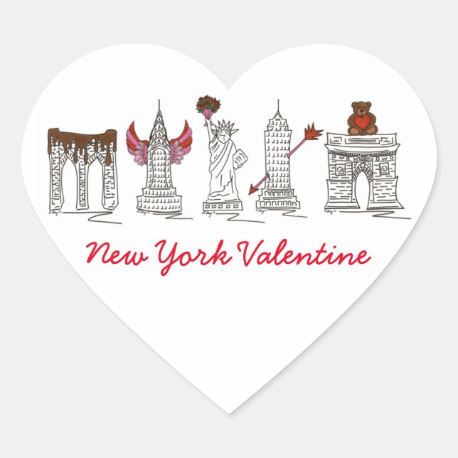 New York City NYC Landmarks Heart Valentine Love Sticker (Front)