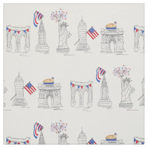 New York City NYC Landmarks July 4th Fourth USA Fabric