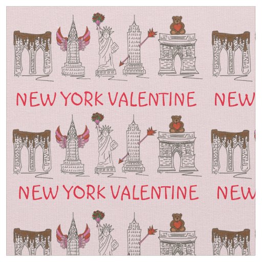 New York City NYC Landmarks Love Valentine's Day Fabric