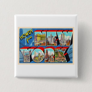 New York City NYC NY Vintage Large Letter Postcard Button