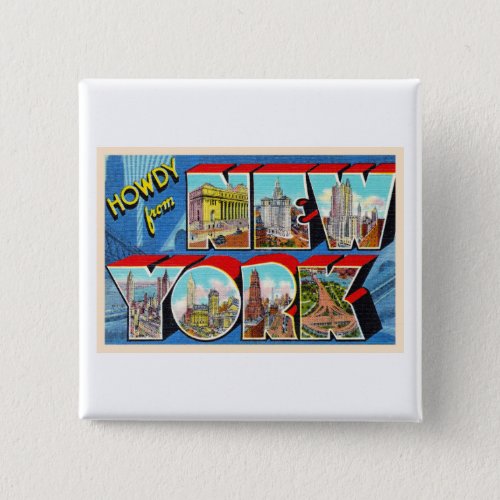 New York City NYC NY Vintage Large Letter Postcard Button