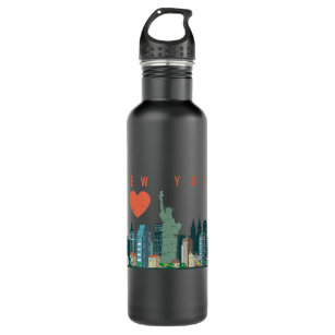 New York City NYC Skyline Heart Distressed Style  Stainless Steel Water Bottle