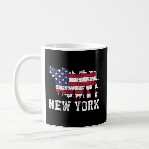 New York City Nyc Skyline Usa Flag America Coffee Mug