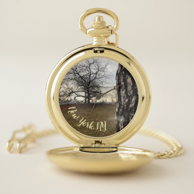 New York City NYC Sunrise Central Park Trees Photo Pocket Watch (Inside)