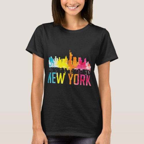 New York City NYC Watercolor Art Big Apple Skyline T_Shirt