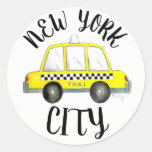 New York City NYC Yellow Checkered Taxi Cab Car Classic Round Sticker