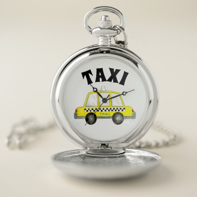 New York City NYC Yellow Checkered Taxi Cab Car Pocket Watch (Inside)