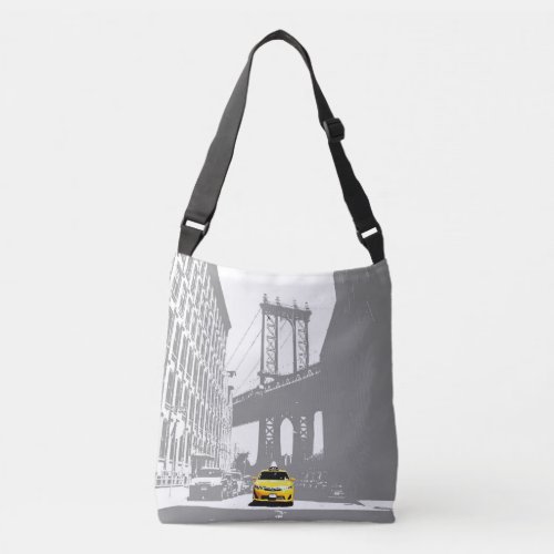 New York City Nyc Yellow Taxi Brooklyn Bridge Gray Crossbody Bag