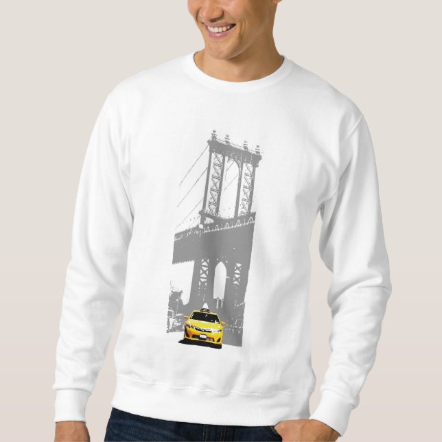 New York City Nyc Yellow Taxi Brooklyn Bridge Mens Sweatshirt (Front)