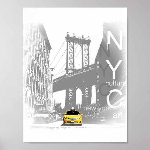 New York City Nyc Yellow Taxi Brooklyn Bridge Poster