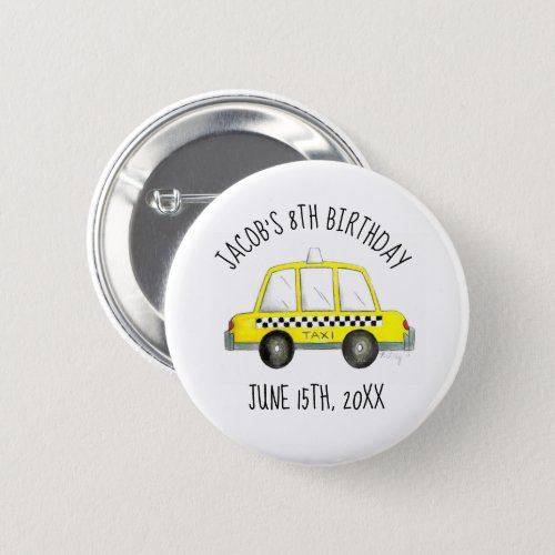 New York City NYC Yellow Taxi Cab Birthday Party Button