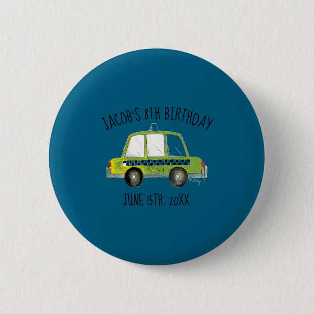 New York City Nyc Yellow Taxi Cab Birthday Party  Button (Front)