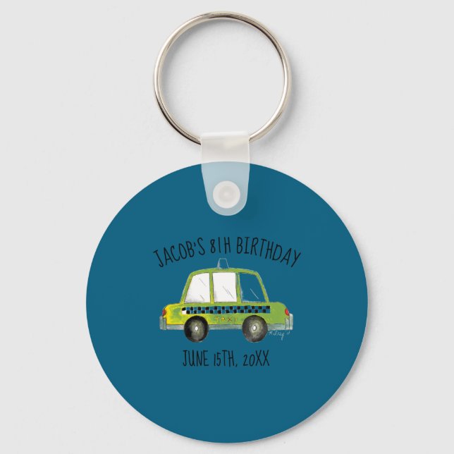 New York City Nyc Yellow Taxi Cab Birthday Party  Keychain (Front)