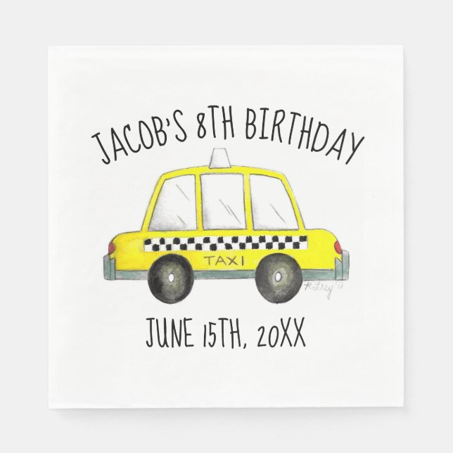 New York City NYC Yellow Taxi Cab Birthday Party Napkins (Front)