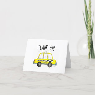 New York City NYC Yellow Taxi Cab Birthday Party Thank You Card