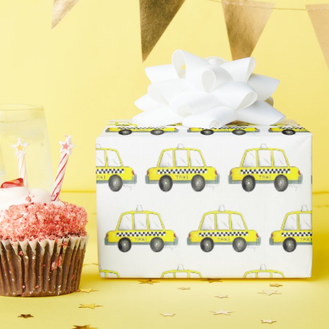 New York City NYC Yellow Taxi Cab Birthday Party Wrapping Paper (Birthday Party)
