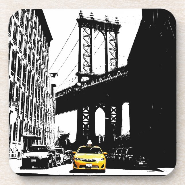 New York City Nyc Yellow Taxi Pop Art Beverage Coaster (Front)