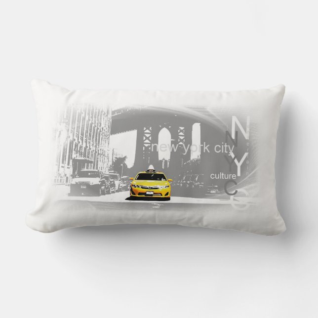 New York City Nyc Yellow Taxi Pop Art Lumbar Pillow (Front)