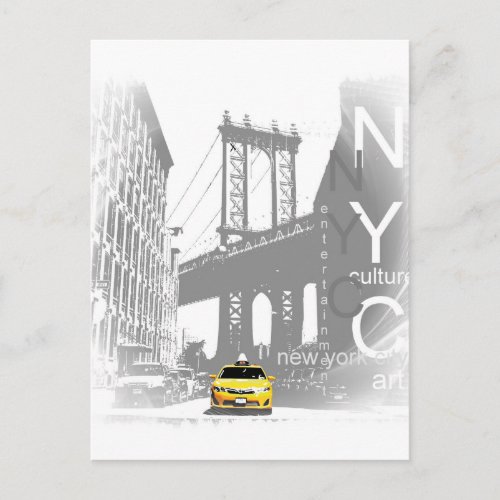 New York City Nyc Yellow Taxi Pop Art Postcard