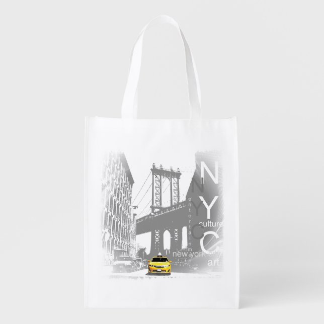 New York City Nyc Yellow Taxi Pop Art Reusable Grocery Bag (Front)