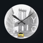 New York City Nyc Yellow Taxi Pop Art Round Clock<br><div class="desc">New York City Nyc Yellow Taxi Brooklyn Bridge Pop Art Picture</div>