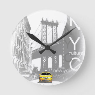 New York City Nyc Yellow Taxi Pop Art Round Clock