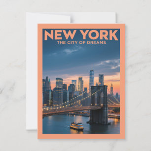 New York City of Dreams - Brooklyn Bridge at Dusk Postcard