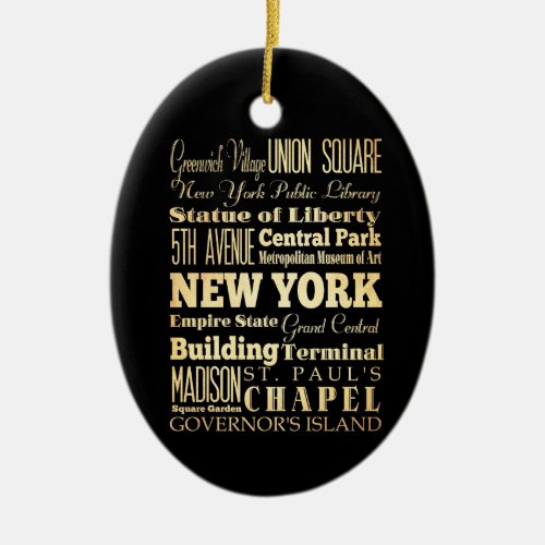 New York City of New York State Typography Art Ceramic Ornament