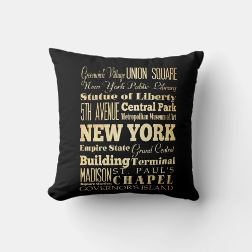 New York City of New York State Typography Art Throw Pillow
