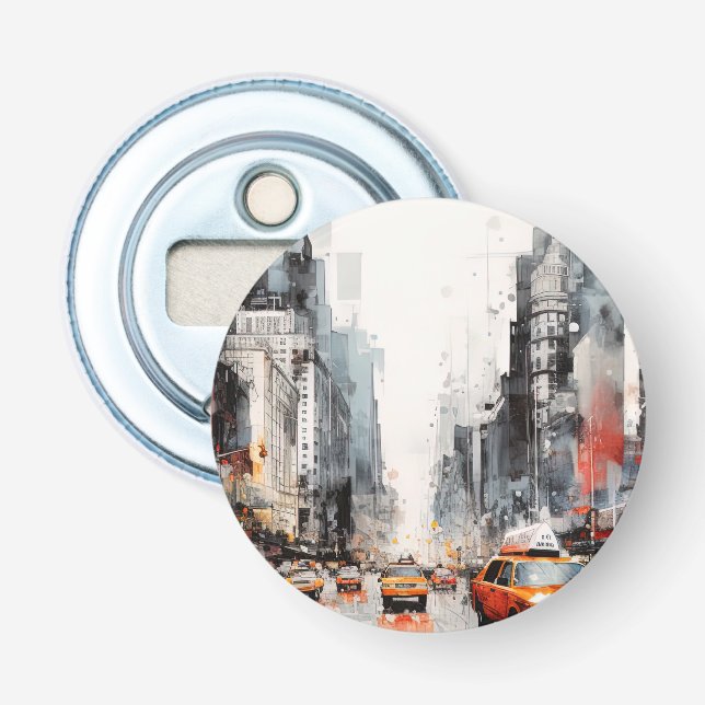 New York City, painted landscape. Bottle Opener (Front)