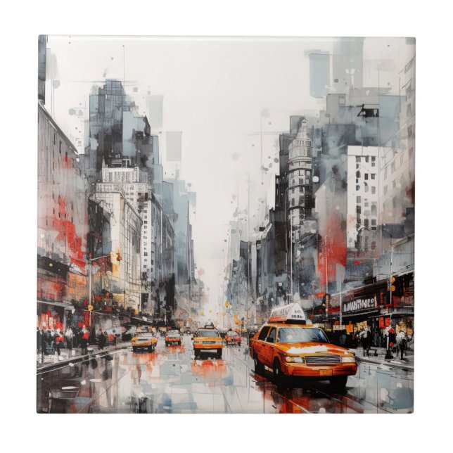New York City, painted landscape. Ceramic Tile (Front)