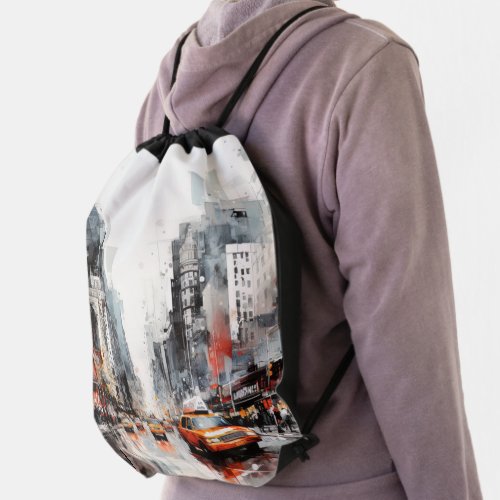 New York City painted landscape Drawstring Bag