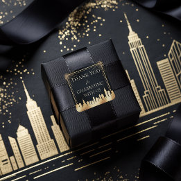 New York City Party Gold & Black Square Sticker