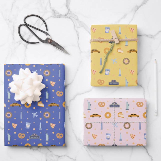 New York City pattern| Blue/ Yellow/ Pink Wrapping Paper Sheets (Creator Uploaded)