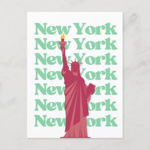 New York City Pink Green NYC Travel Postcard