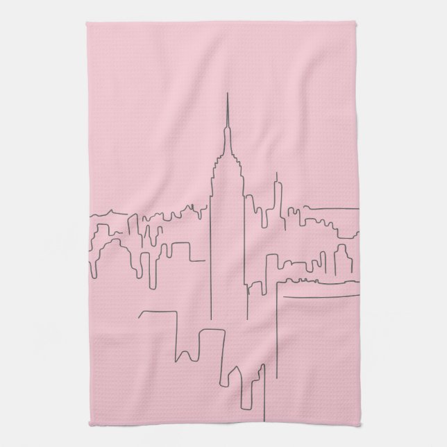 New York City Pink Minimal Line Kitchen Towel (Vertical)