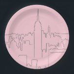 New York City Pink Minimal Line Paper Plates<br><div class="desc">Minimal Line Art - New York City – Pink Sketch - Line Drawings.</div>